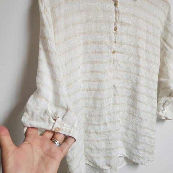 Massimo Dutti Linen Top Womens Small Stripped Dolman Beachy Coastal Portugal - Picture 2 of 14